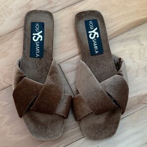 Yosi Samra Women's Tan Velvet Sandals